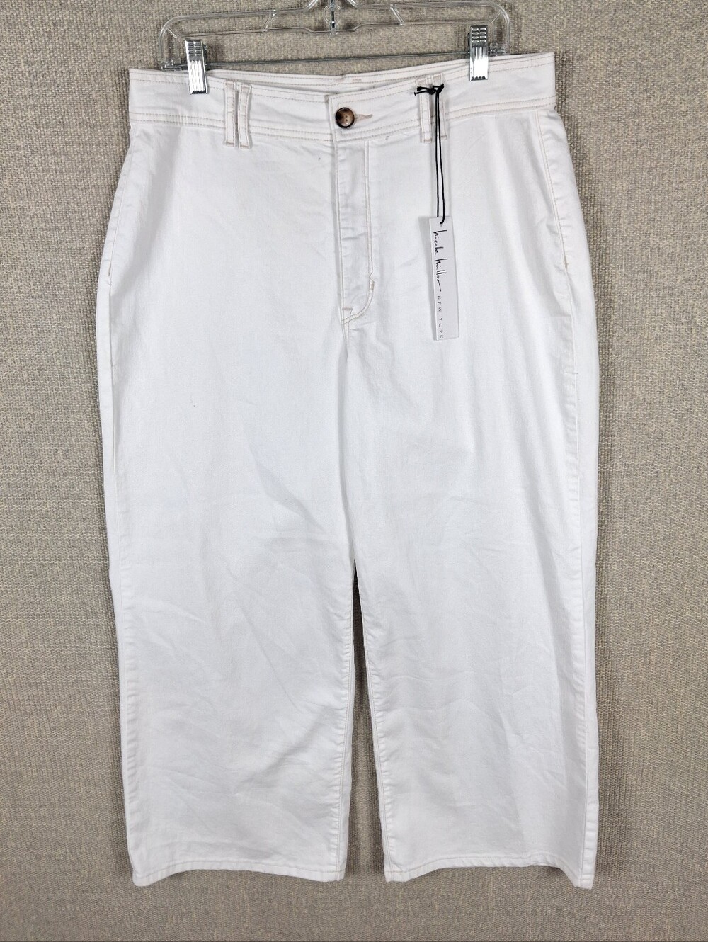 Nicole Miller Nomad Super High Rise Wide Leg Pants Womens Size 14 White Cropped